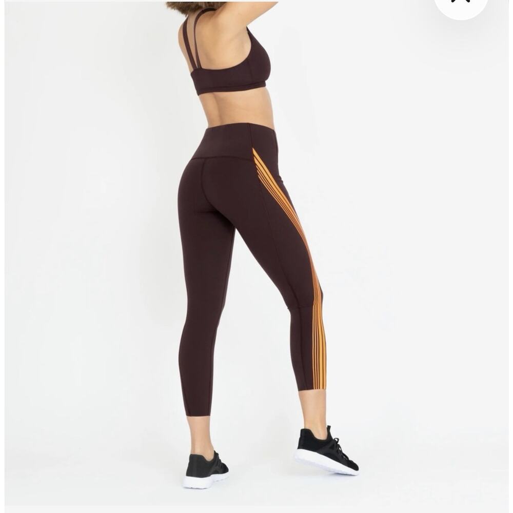 SPANX 7/8 Leggings Every Wear Contour Stripe Performance wine orange Size XS
